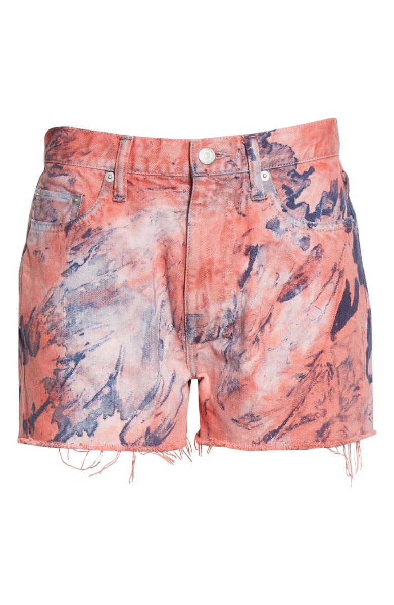 John Elliott Brady Spin Art Tie Dye High Waist Cutoff Denim Shorts, Alternate, color,