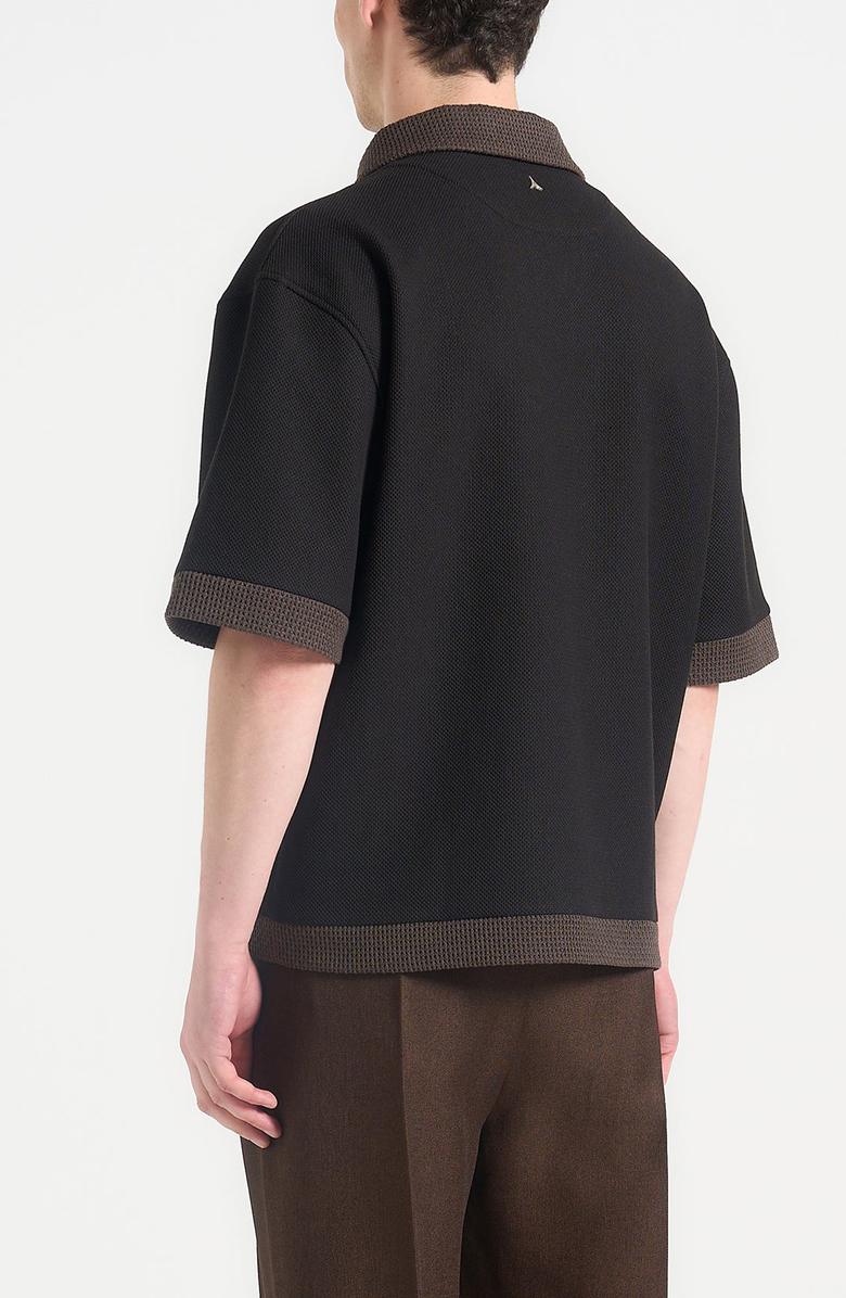 Manière De Voir Brice Boxy Polo Shirt with Crochet Detail, Alternate, color, Black