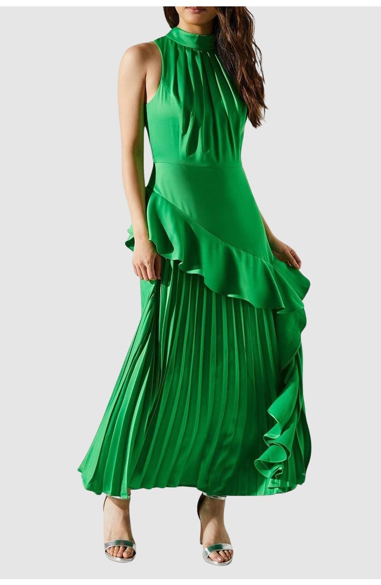 Coast Sleeveless Ruffle Satin Dress, Alternate, color, Green