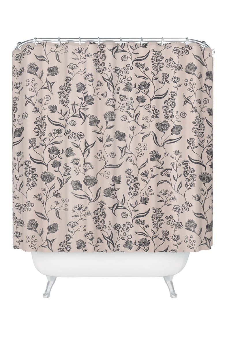 Ingrid Floral Shower Curtain, Main, color, GRAY