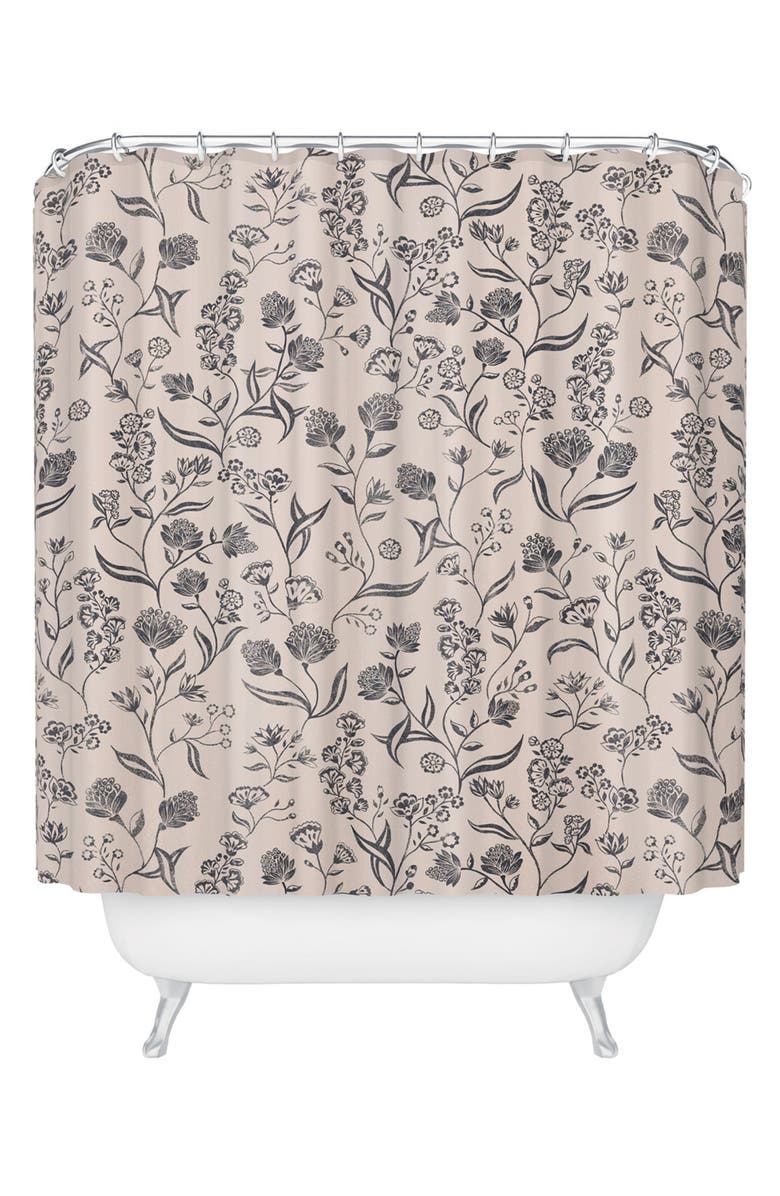 Deny Designs Ingrid Floral Shower Curtain, Main, color, Gray