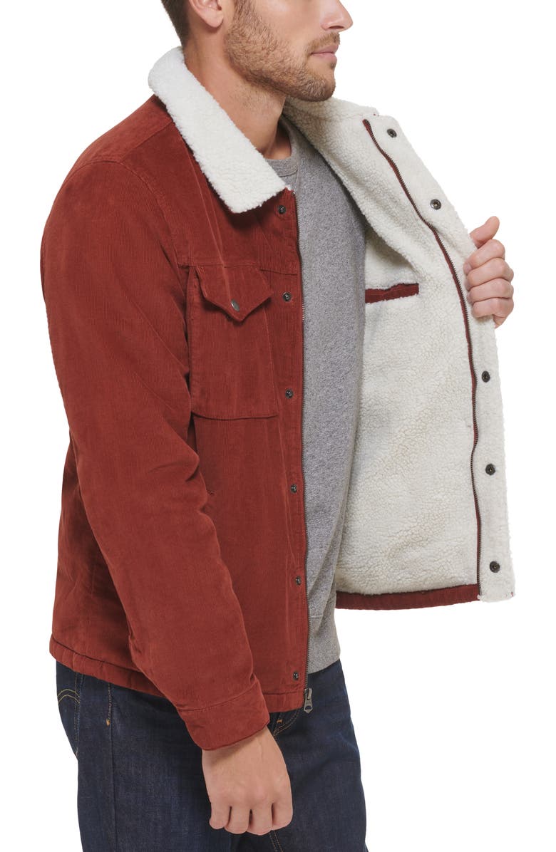 Levi's<sup>®</sup> Faux Shearling Lined Corduroy Trucker Jacket, Alternate, color, Rust
