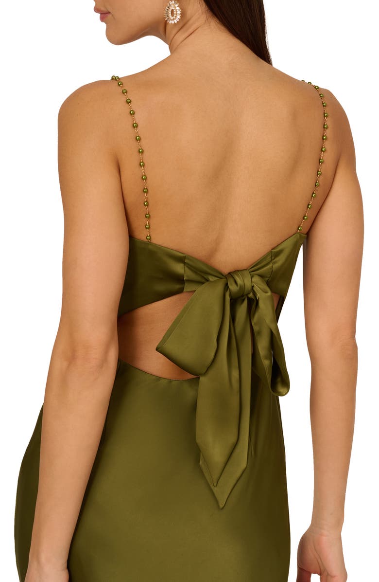 Adrianna Papell Beaded Strap Satin Gown, Alternate, color, Jungle Olive