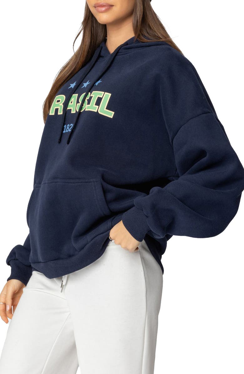 EDIKTED Brasil Oversize Hoodie, Alternate, color, Navy