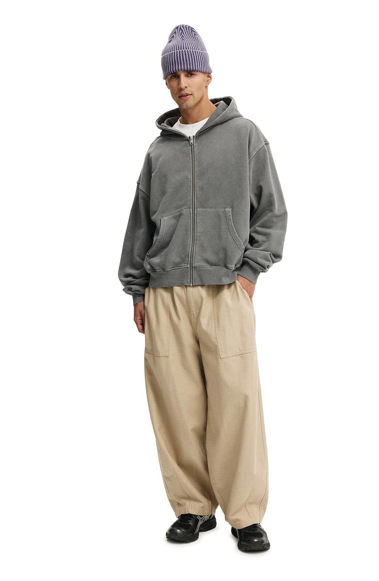 Cotton On Men's Cropped Zip Up Hoodie, Alternate, color, Slate Stone Wash