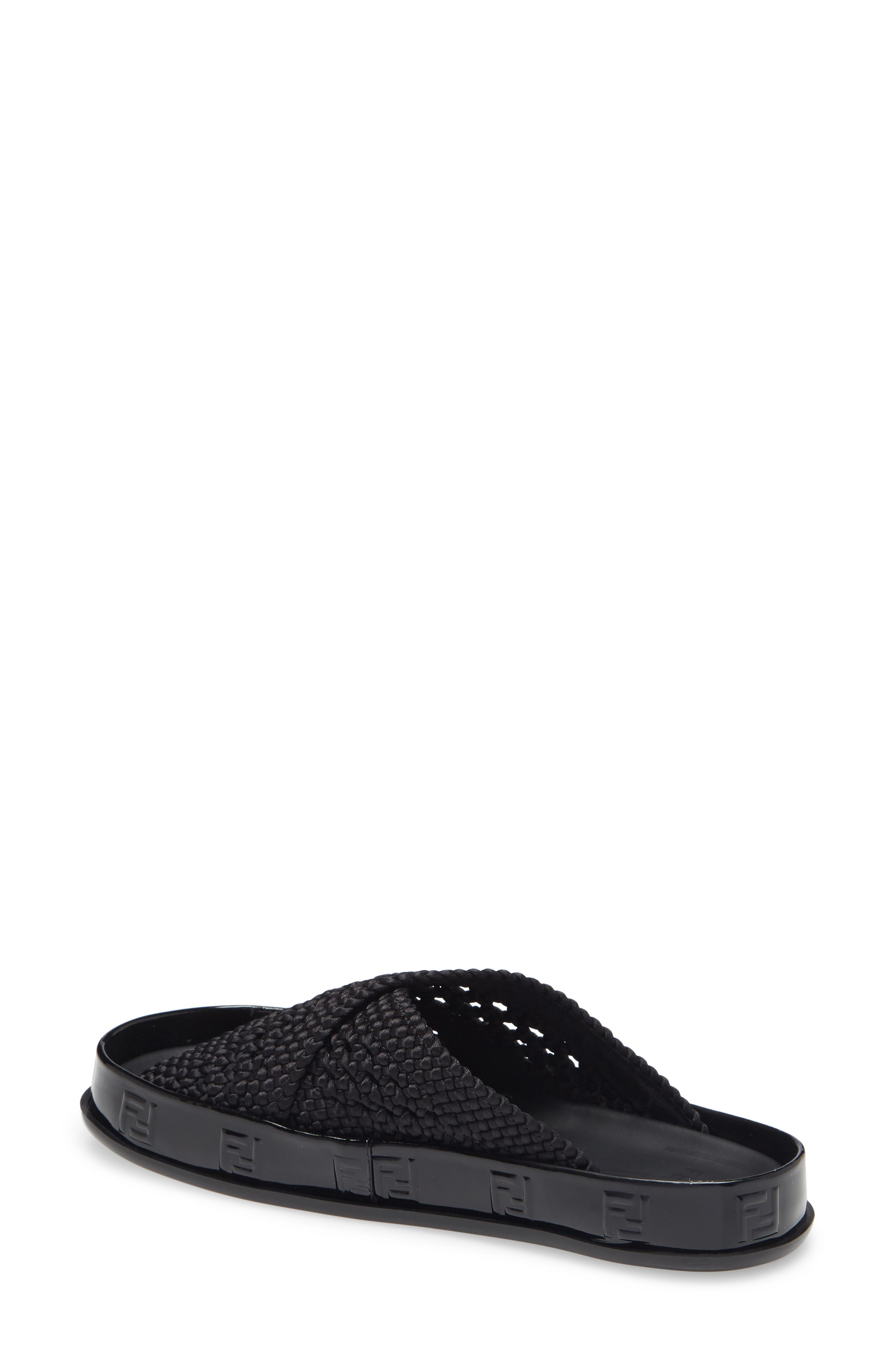 Fendi Woven FF Logo Slide Sandal, Alternate, color, 