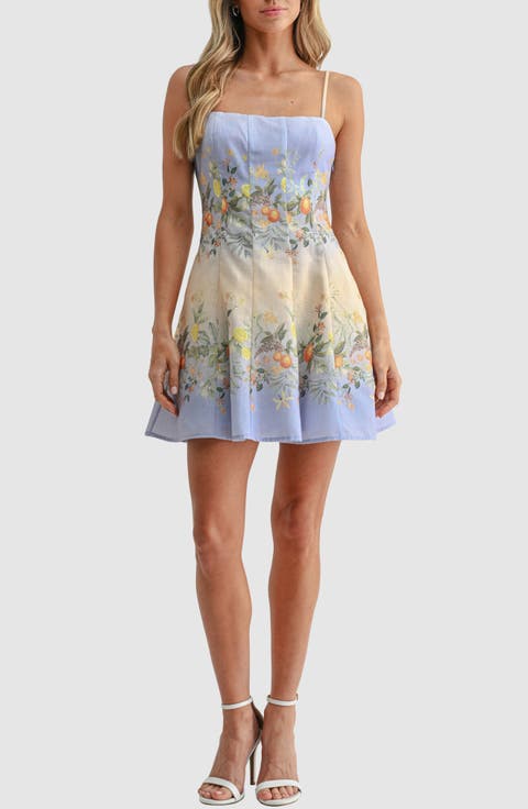Pleated Square Neck Fit & Flare Dress