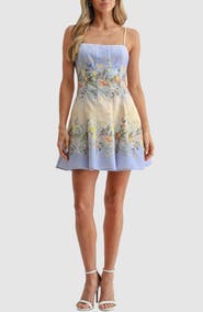 All in Favor Pleated Square Neck Fit & Flare Dress