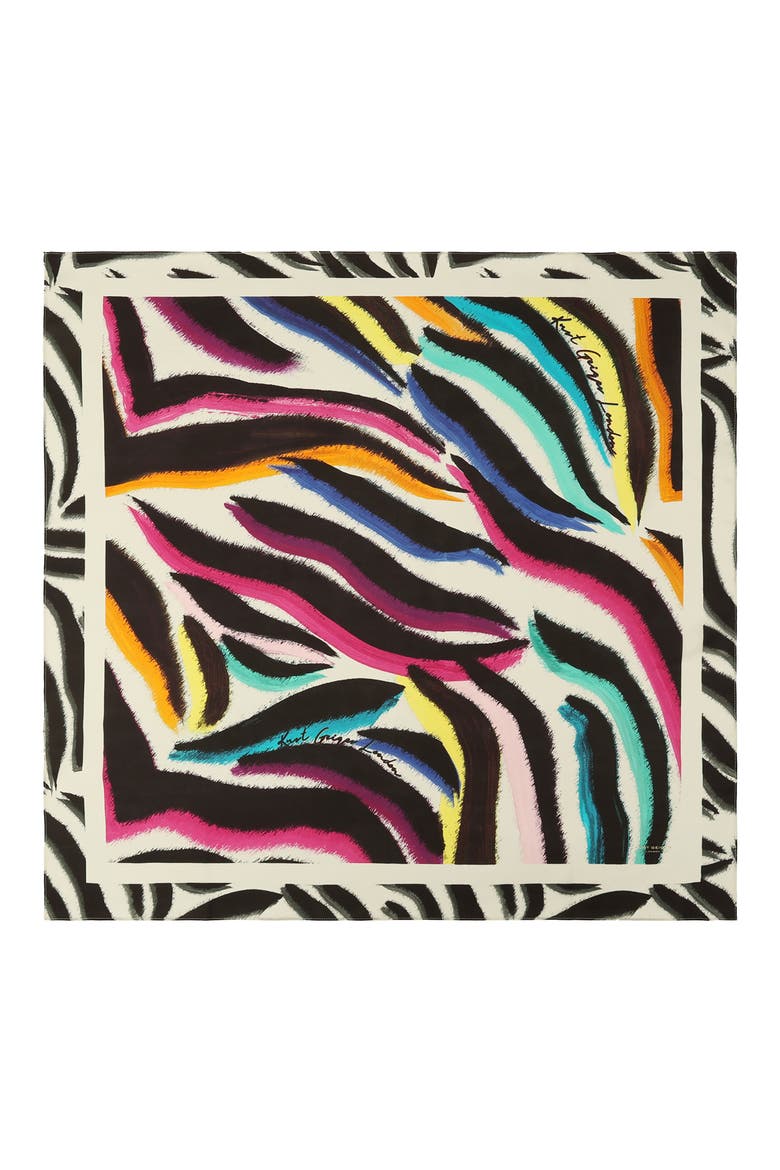 Rainbow Zebra Silk Square Scarf, Alternate, color, WHITE/ RAINBOW