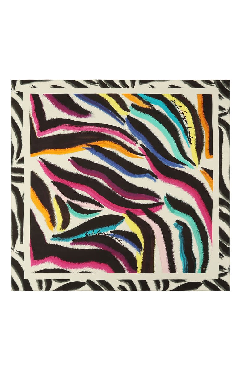 Kurt Geiger London Rainbow Zebra Silk Square Scarf, Alternate, color, White/ Rainbow
