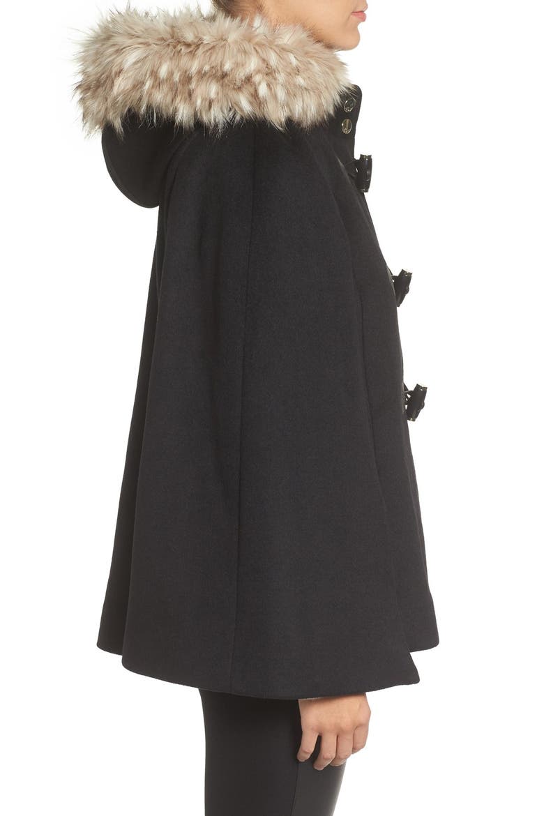 Toggle Cape with Faux Fur, Alternate, color, BLACK