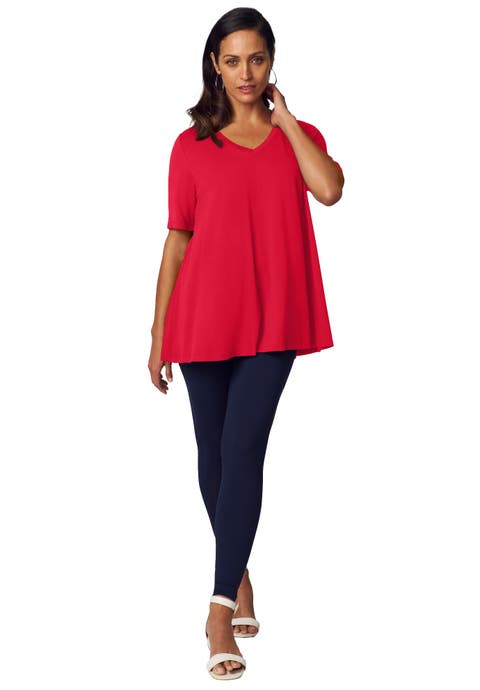Stretch Knit V-Neck Swing Tunic (Plus)