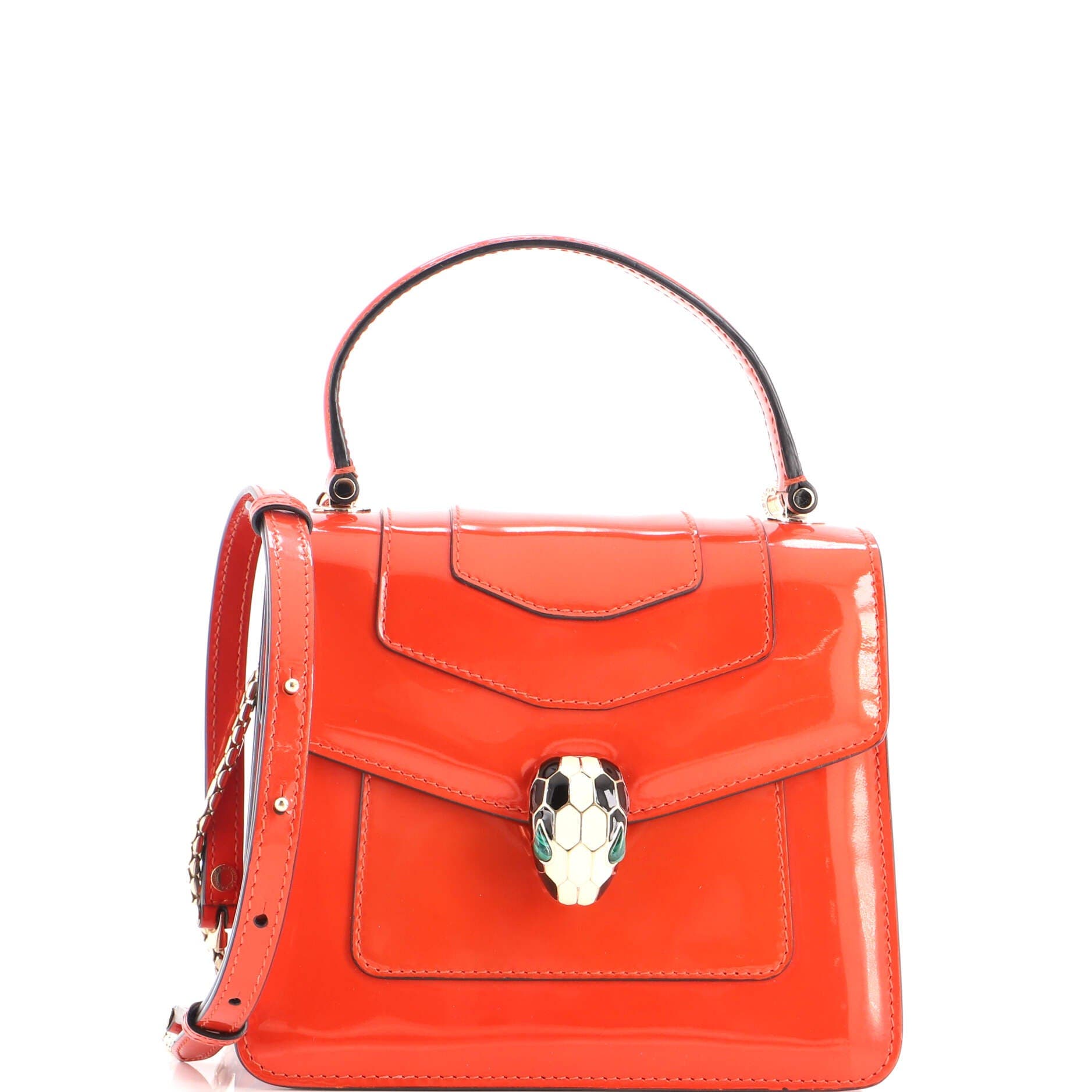 Serpenti Top Handle Bag Patent Small, Main, color, Orange