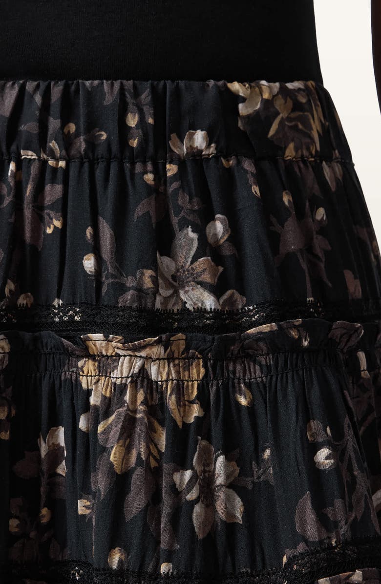 AllSaints Talia Floral Print Ruffle Lace Maxi Skirt, Alternate, color, Vine Black