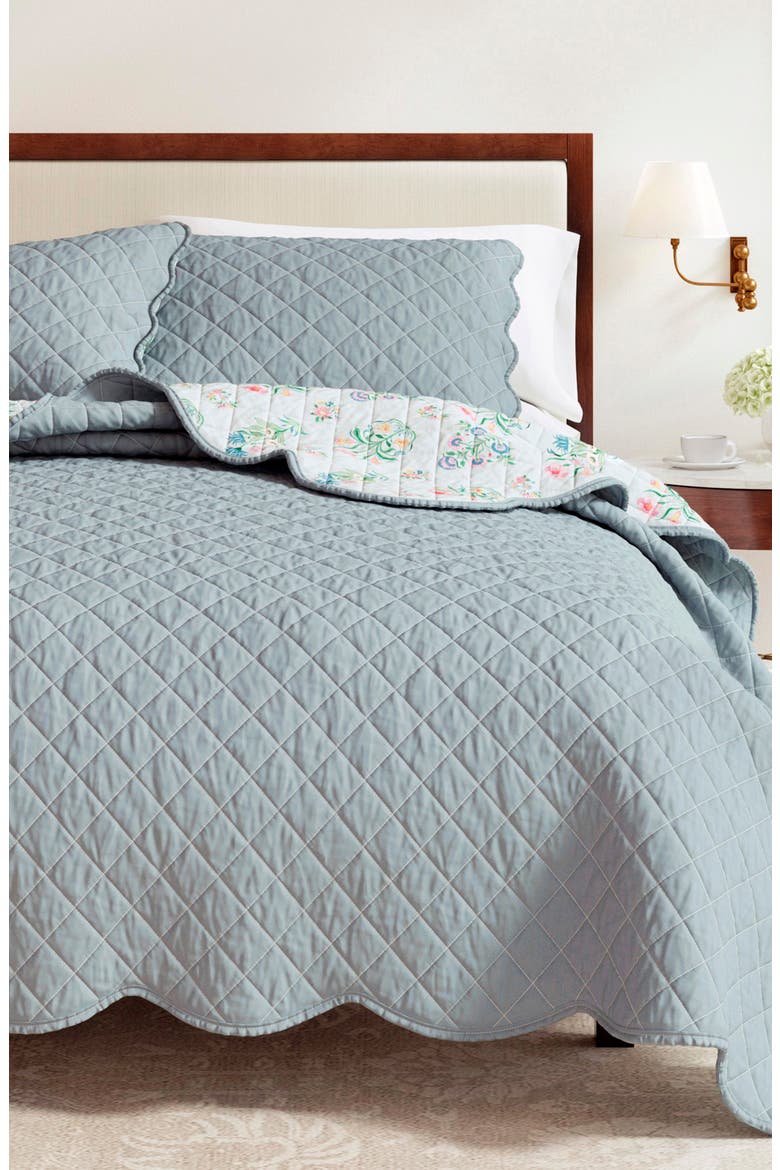 Floral Scalloped Cotton Quilt & Sham Set, Alternate, color, THRIVING FLOWERS
