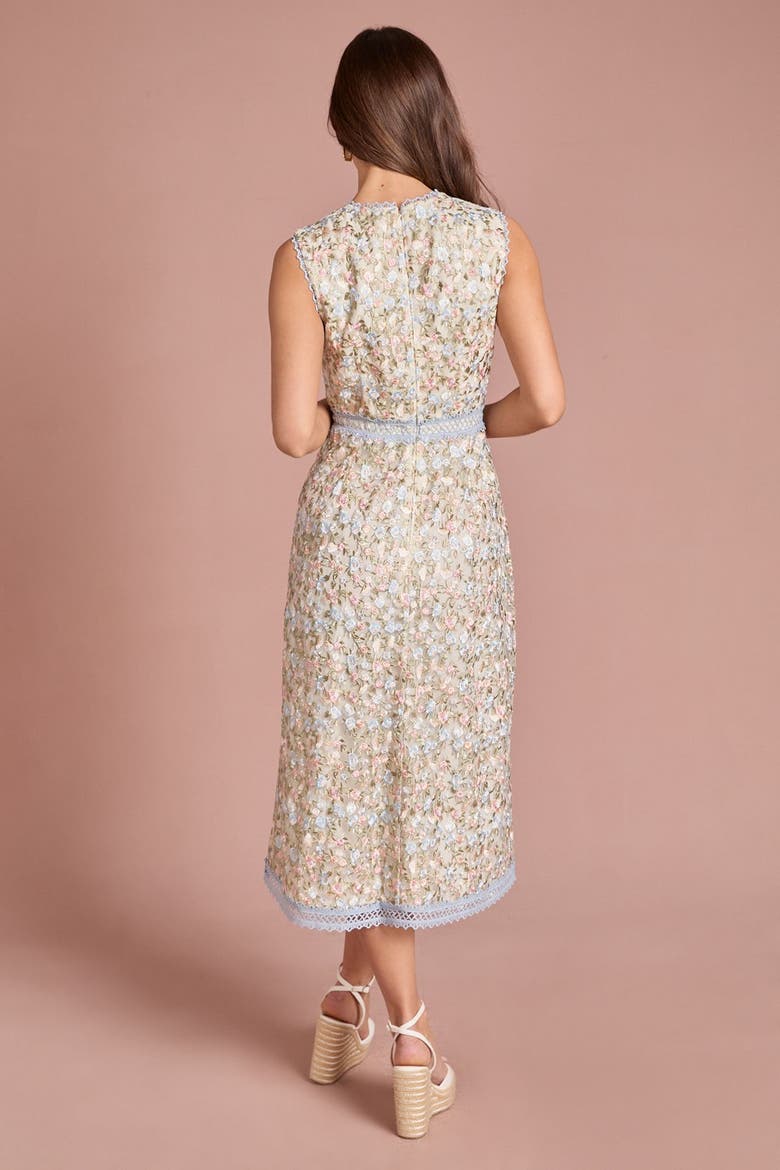 Embroidered Floral Fitted Midi Dress, Alternate, color, Ivory