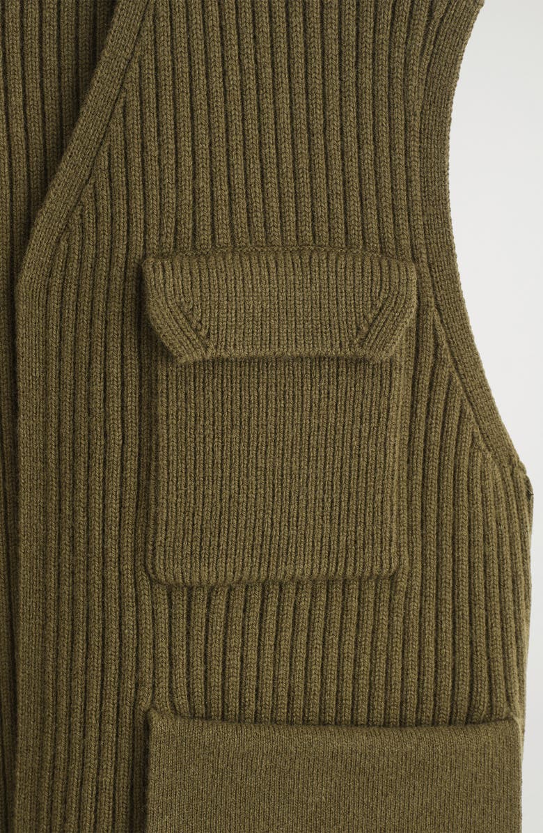 COS Merino Wool Rib Utility Vest, Alternate, color, Green Khaki Dark
