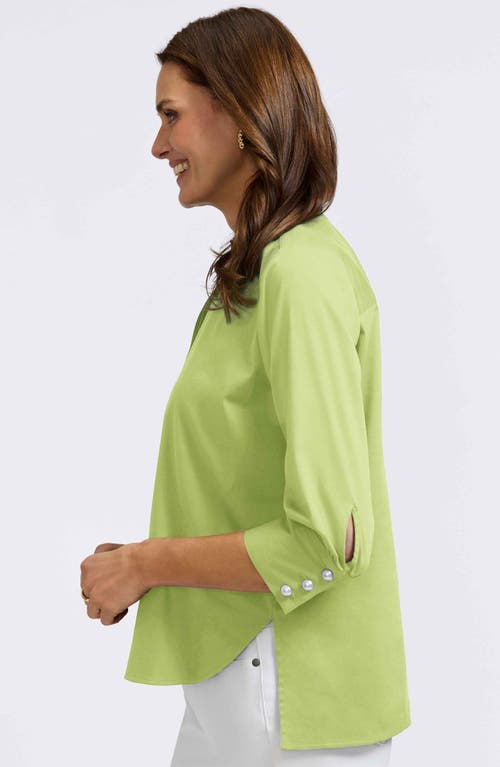 Foxcroft Pearl Three-quarter Sleeve Button-up Shirt In Chartreuse
