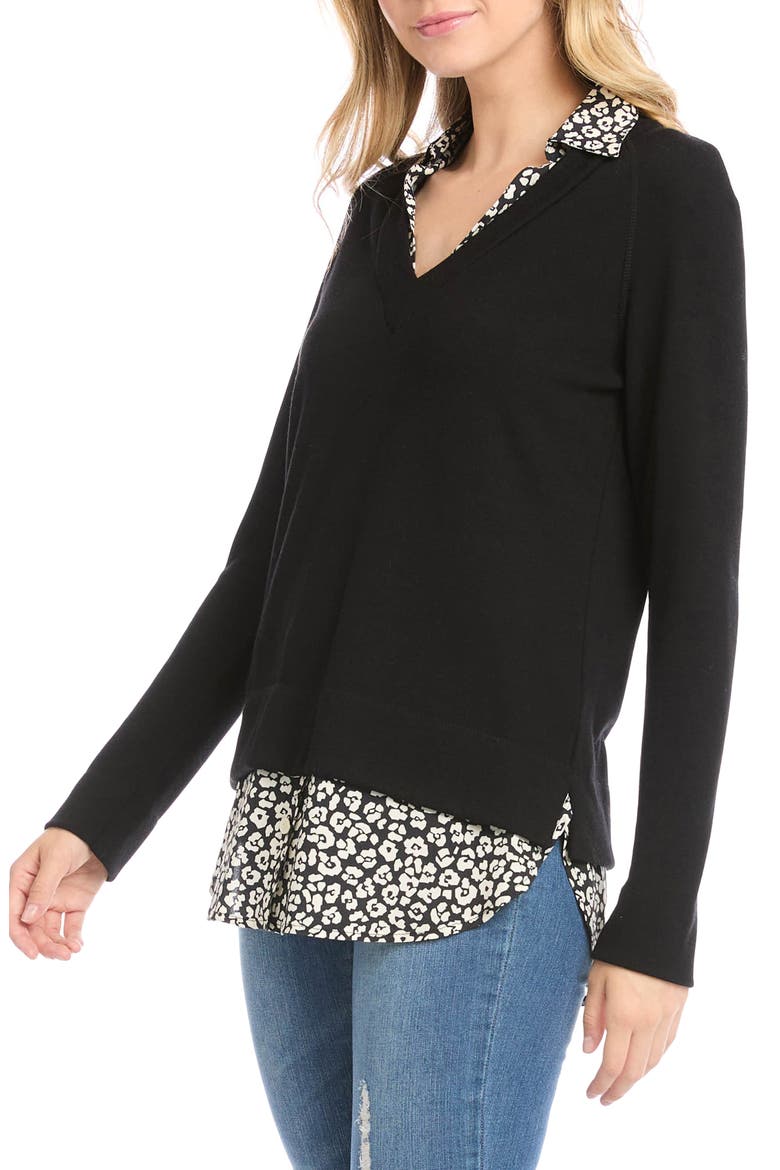 Layered Leopard Twofer Sweater, Alternate, color, BLACK