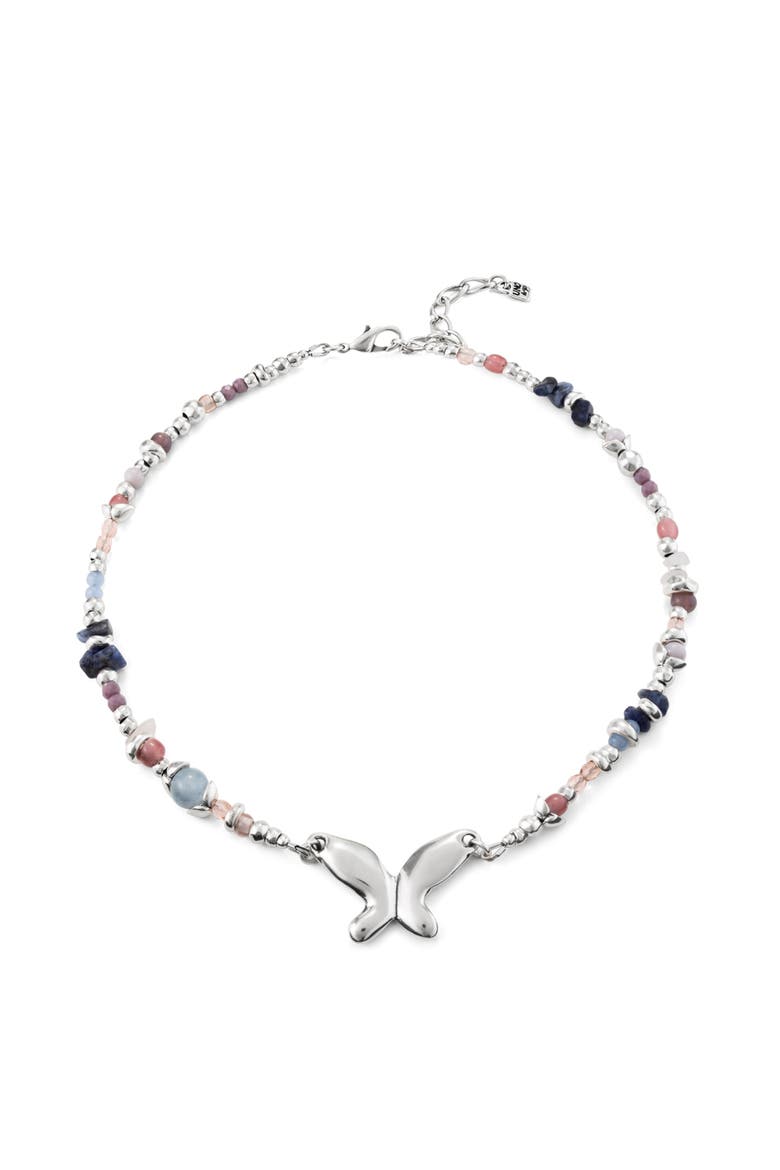 Crystal Beaded Butterfly Necklace, Main, color, Silver
