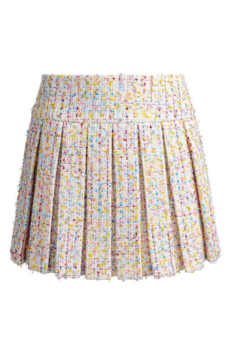 Alice + Olivia Emilie Box Pleat Tweed Miniskirt, Alternate, color, Off White/ Multi