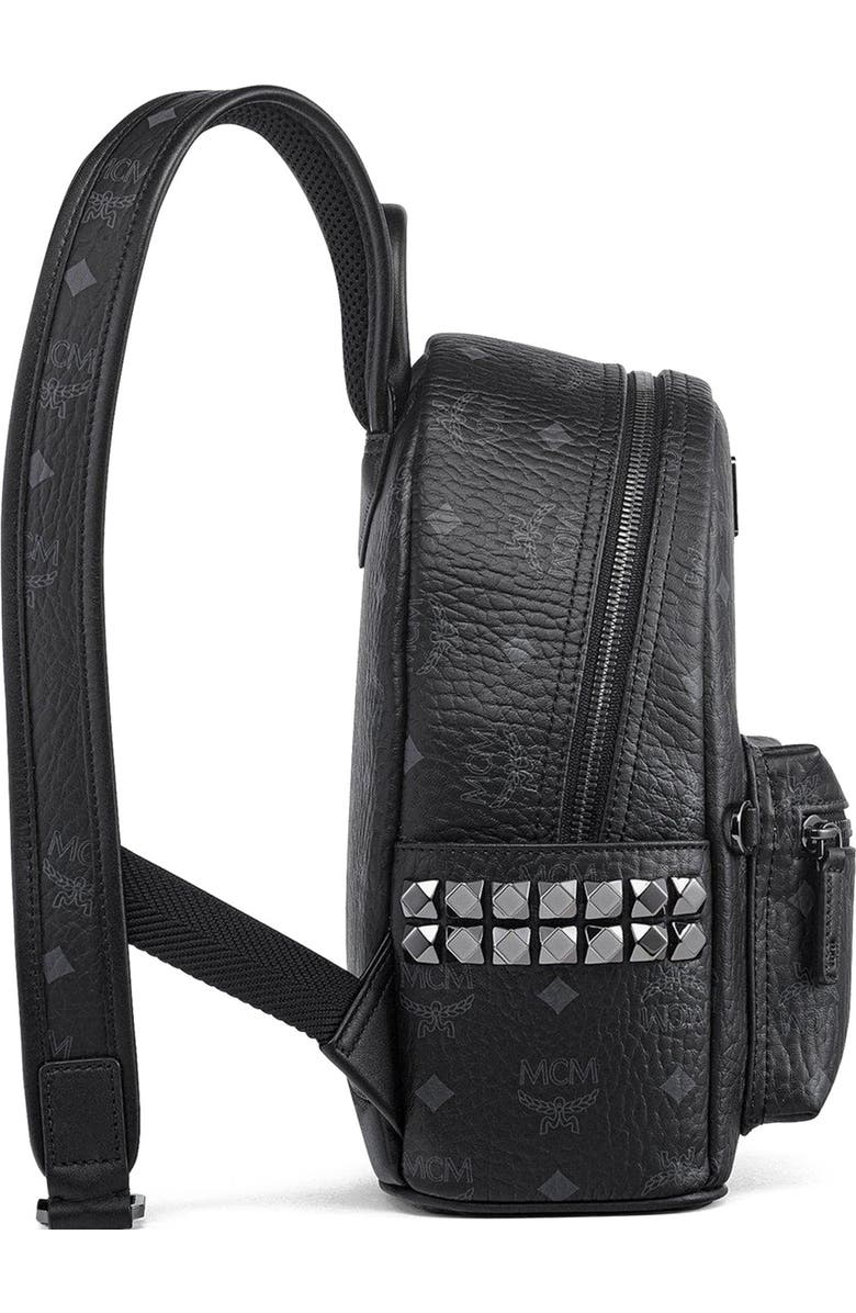 MCM Stark Side Studs Backpack in Visetos, Alternate, color, Black