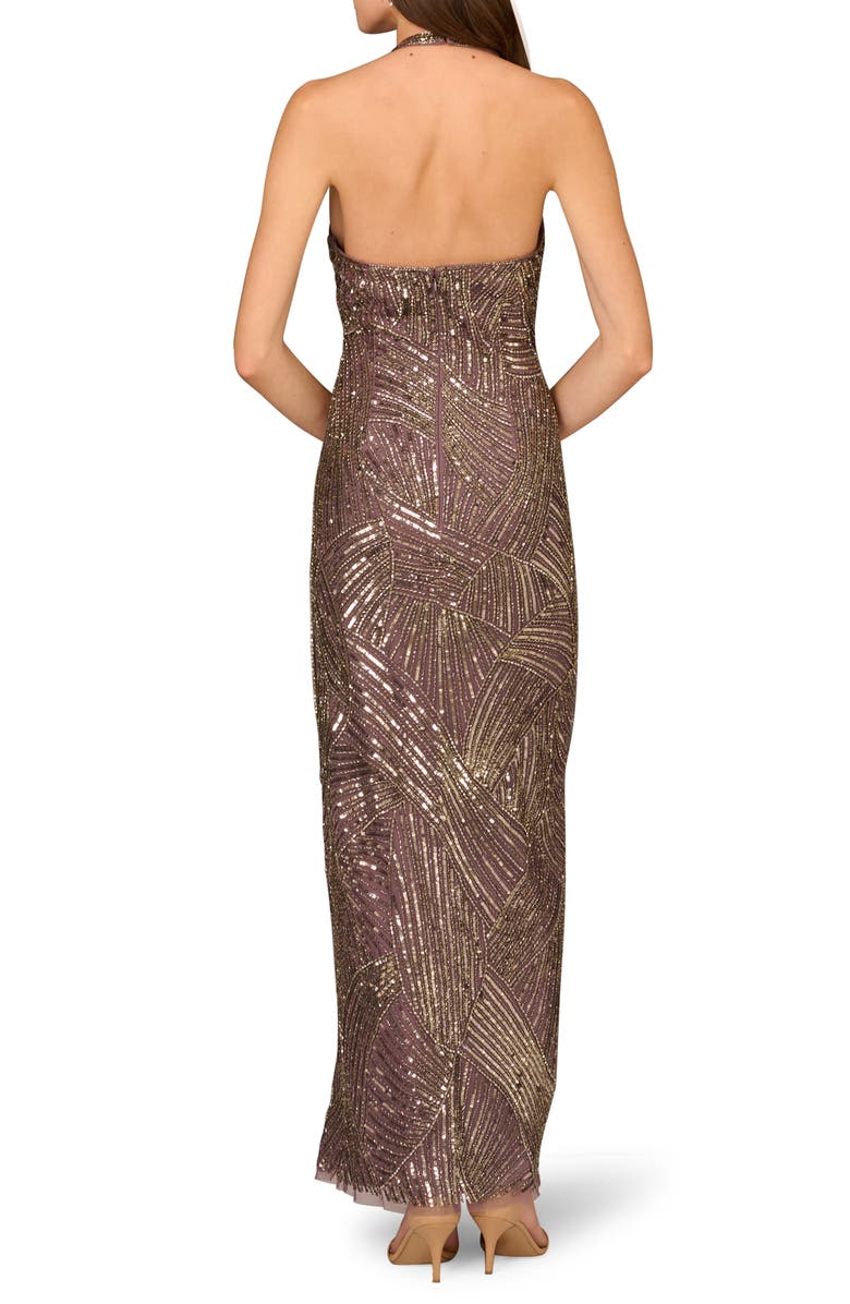 Aidan Mattox by Adrianna Papell Beaded Halter Neck Gown, Alternate, color, 
