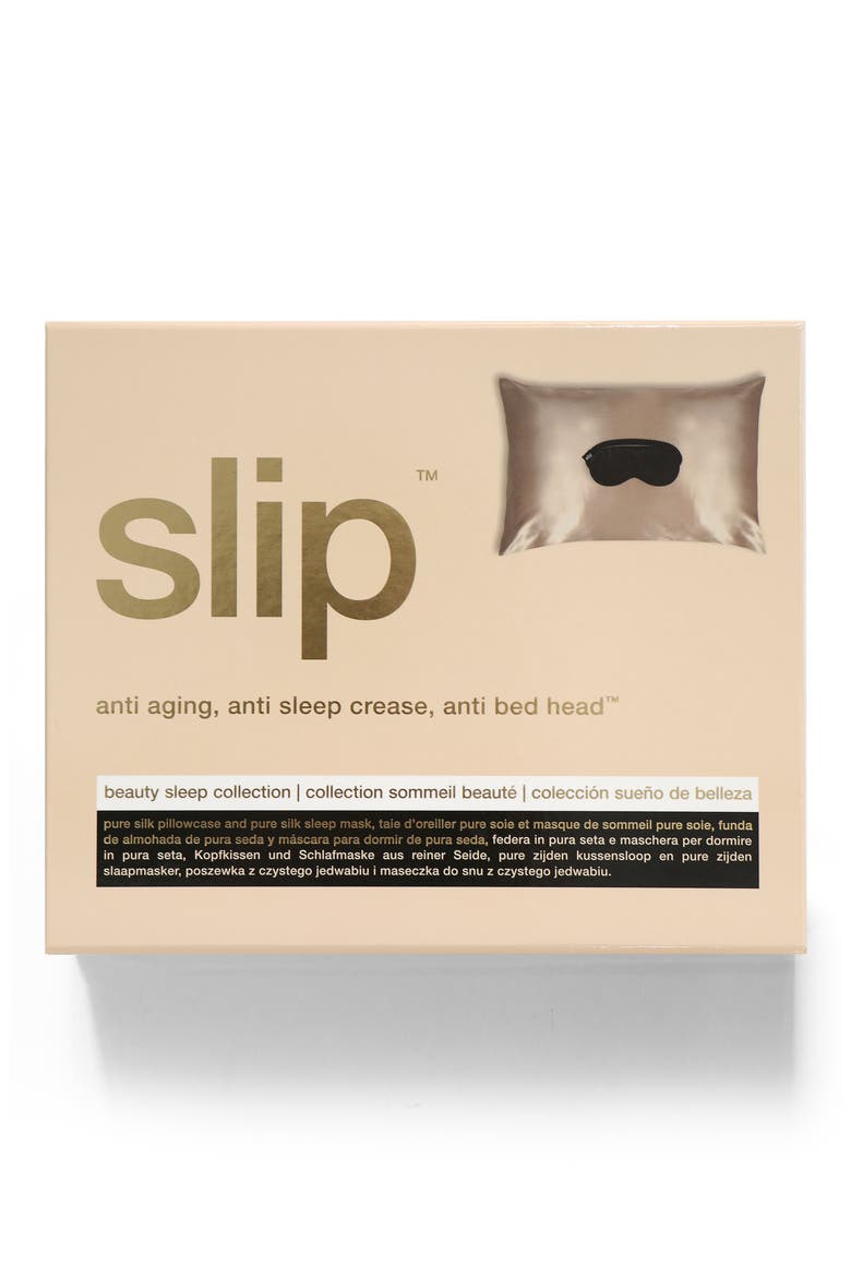 slip™ for beauty sleep Pillowcase & Eye Mask Set, Alternate, color, CARAMEL/ BLACK