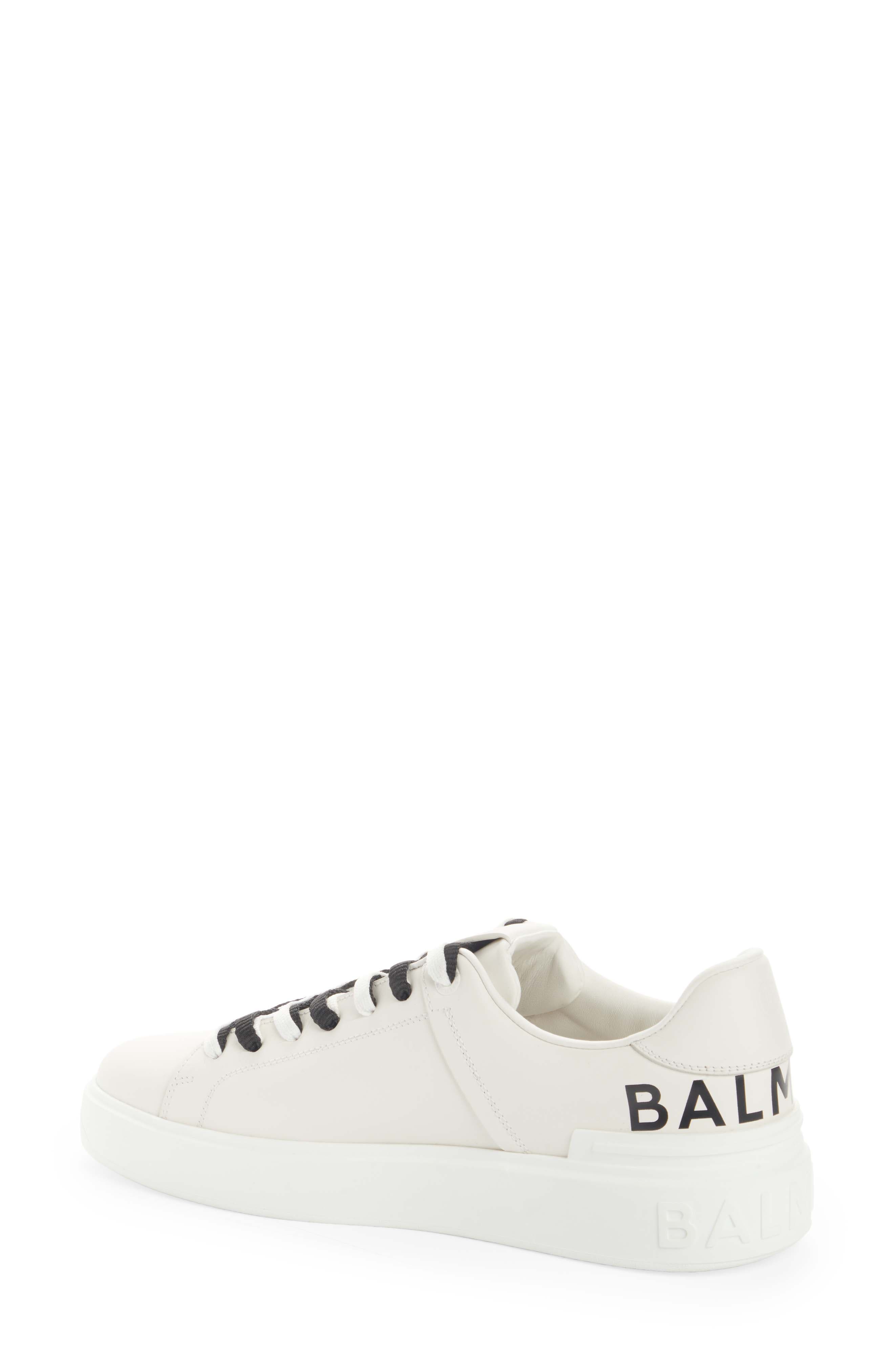 Balmain B Court Logo Print Calfskin Low Top Sneaker, Alternate, color, 
