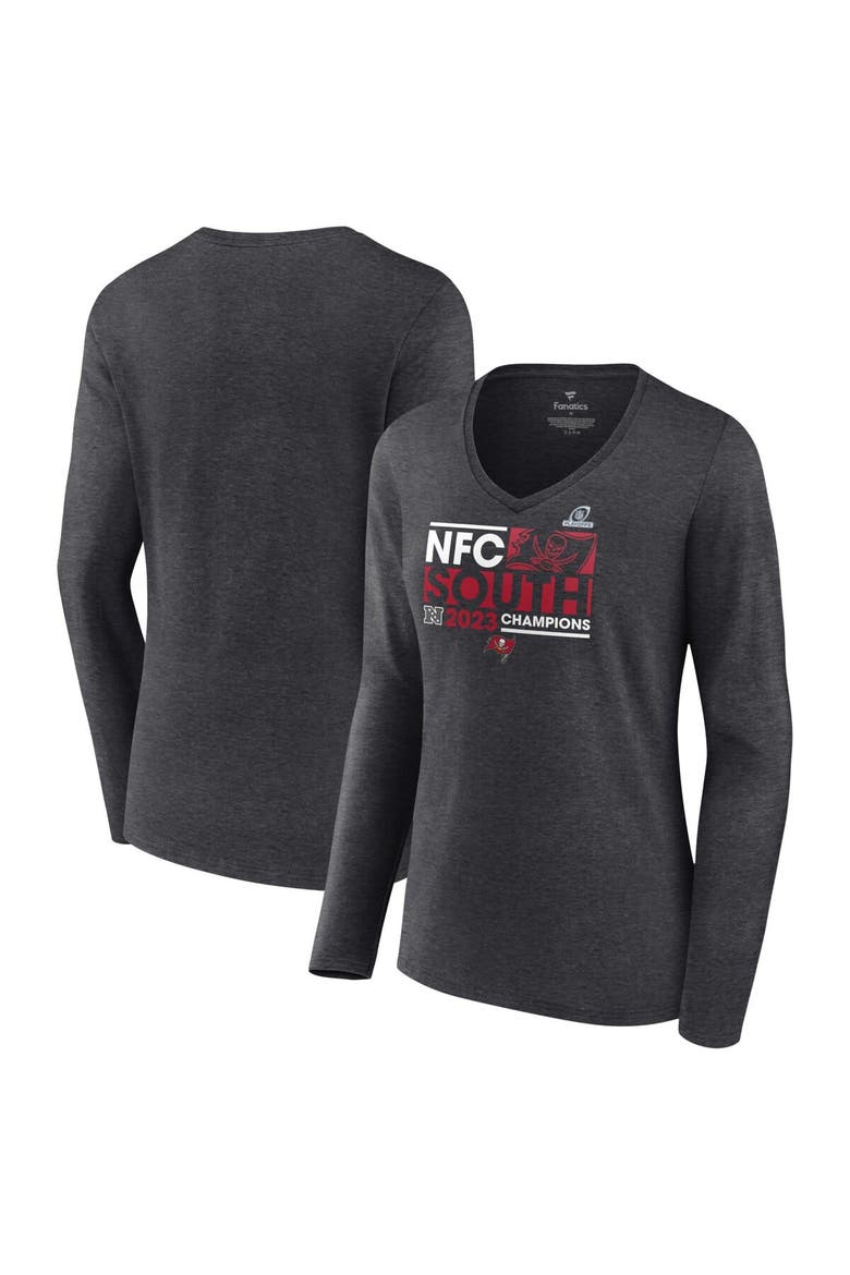 Women's Fanatics Branded Heather Charcoal Tampa Bay Buccaneers 2023 NFC South Division Champions Conquer Long Sleeve V-Neck T-Shirt, Alternate, color, Heather Charcoal