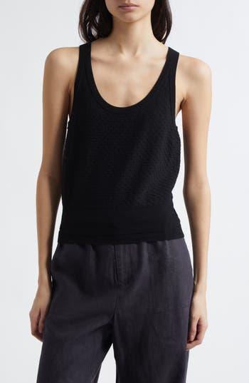 Vince Double Layer Mesh Sweater Tank In Black