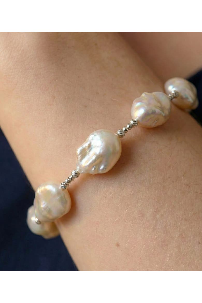 18K Gold White Baroque Freshwater Pearl Beaded Bangle Billie Bracelet, Alternate, color, White Gold Base