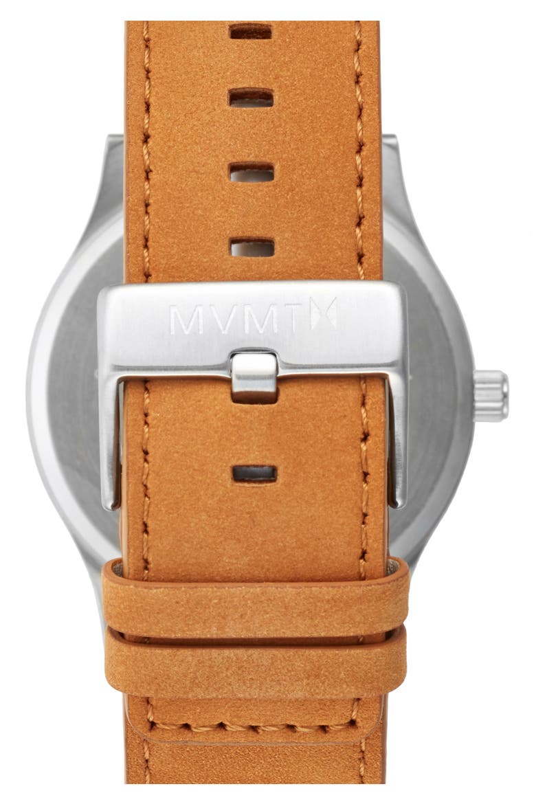 MVMT Leather Strap Watch, 45mm, Alternate, color, SILVER