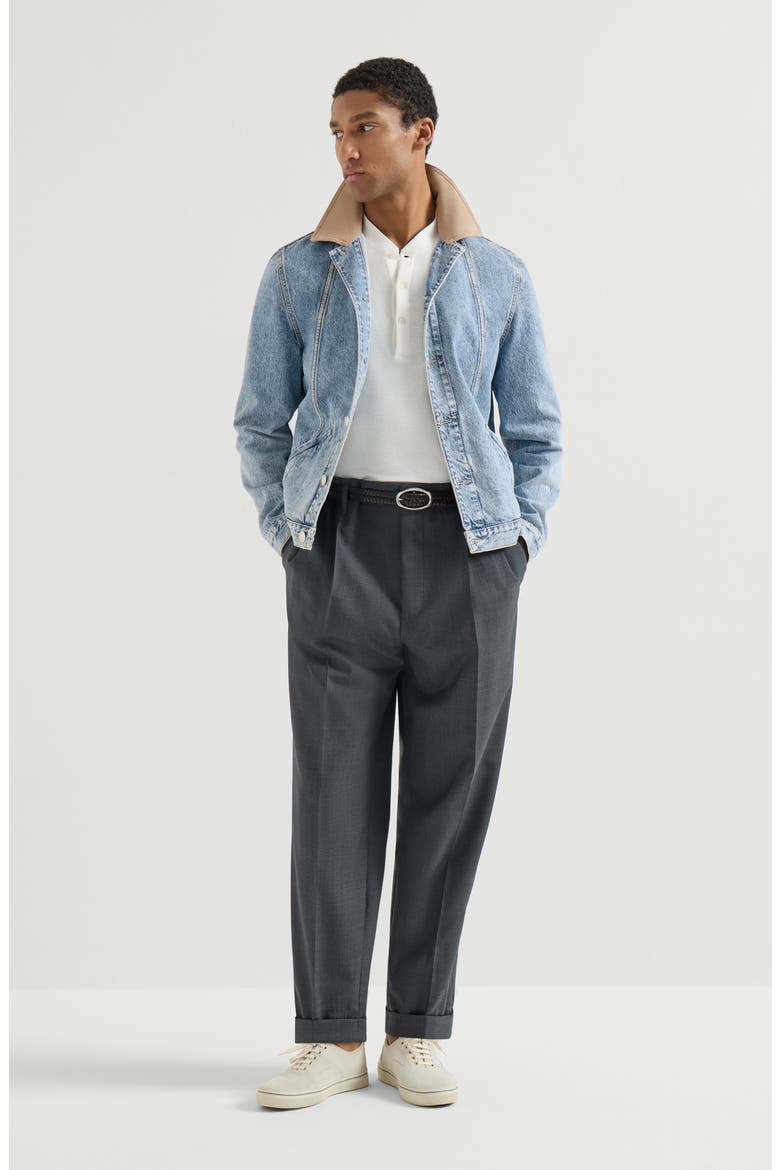 Denim outerwear jacket with suede collar, Alternate, color, Light Denim