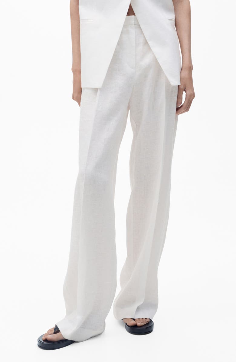 MANGO Straight Leg Linen Pants, Main, color, Off White
