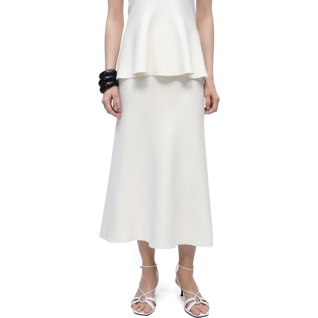 Mango Knit Midi Flare Skirt In Ecru