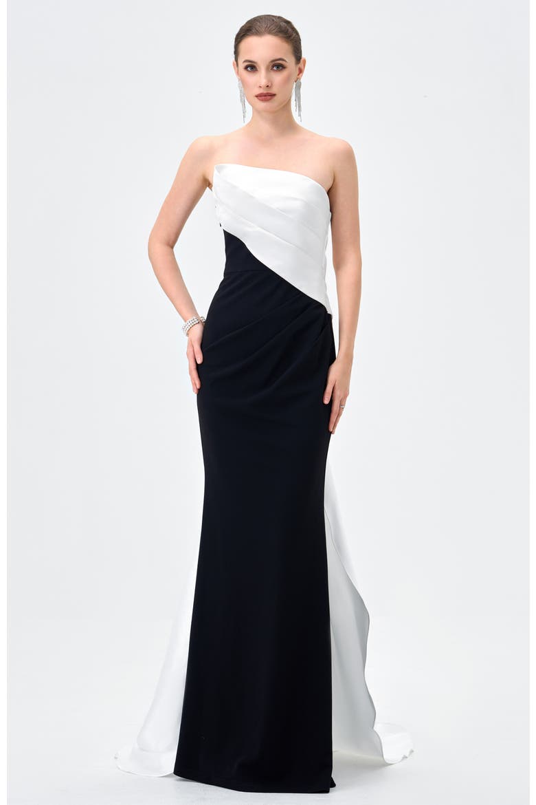 Roella Asymmetric Sash Gown, Main, color, BLACK/WHITE