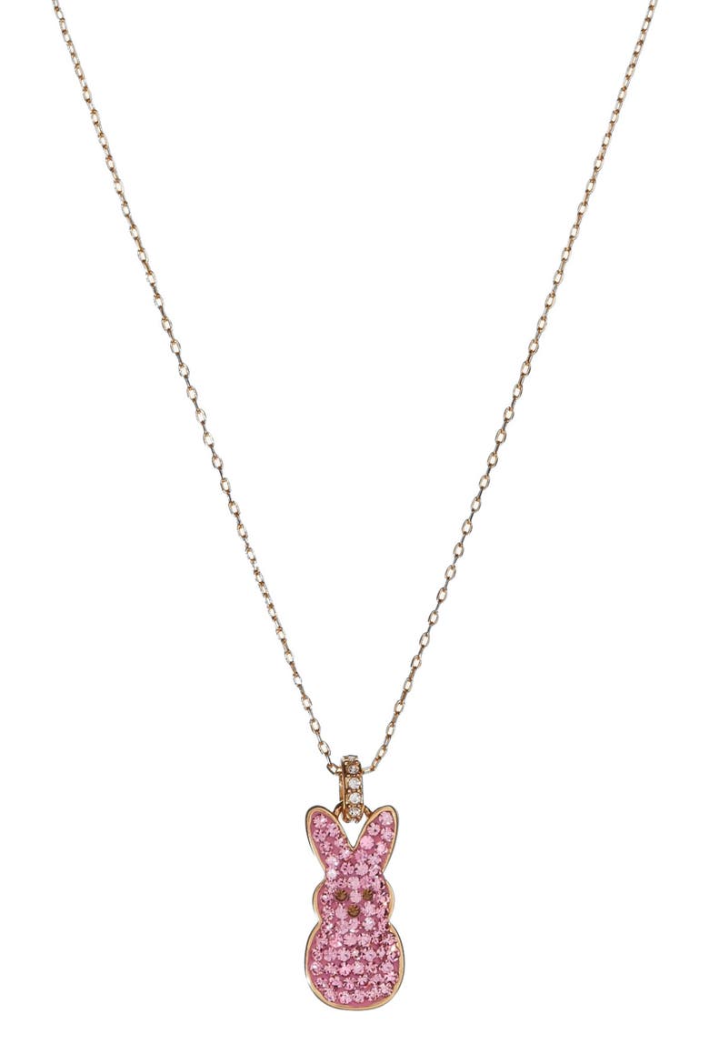 Peeps® Pave Pink Bunny Pendant Necklace, Main, color, Pink