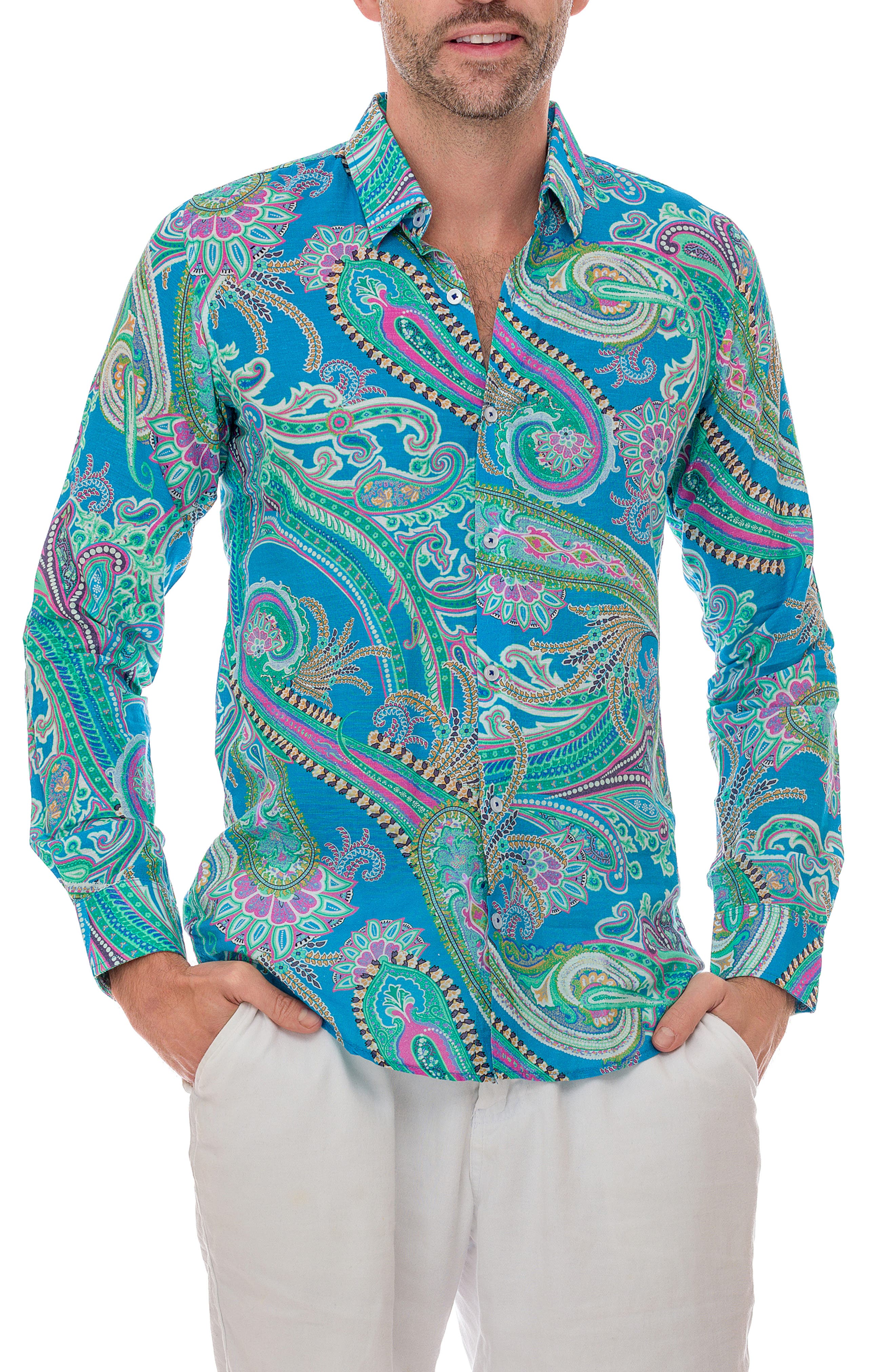 RANEES Paisley Linen Blend Button-Up Shirt