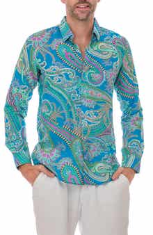 RANEES Paisley Linen Blend Button-Up Shirt