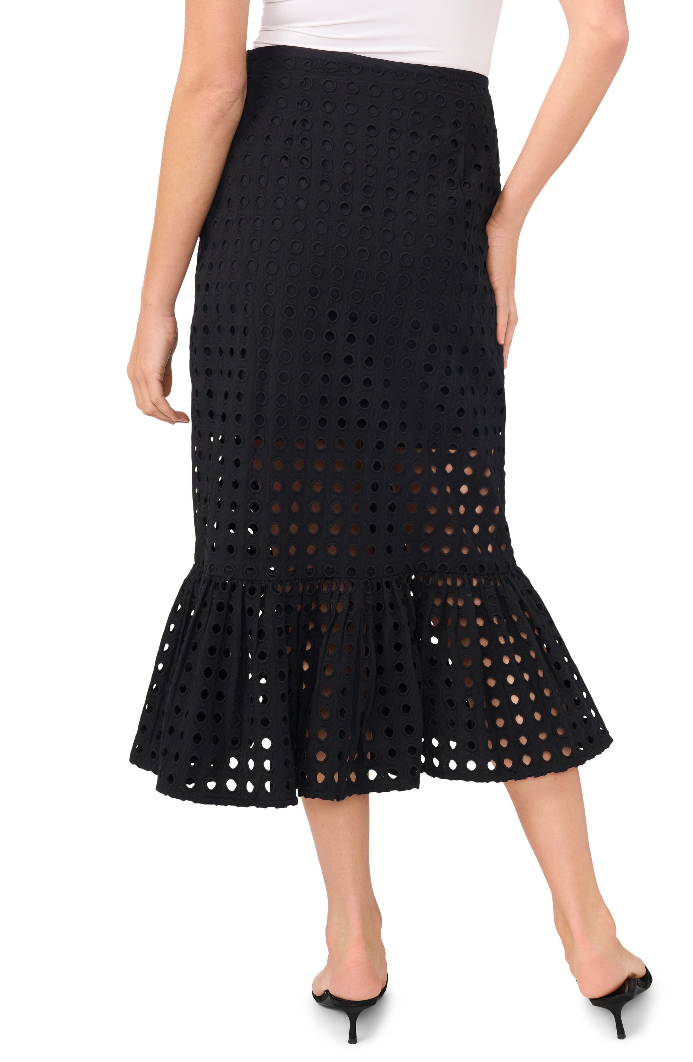 Eyelet Ruffle Hem Cotton Midi Skirt - image 2