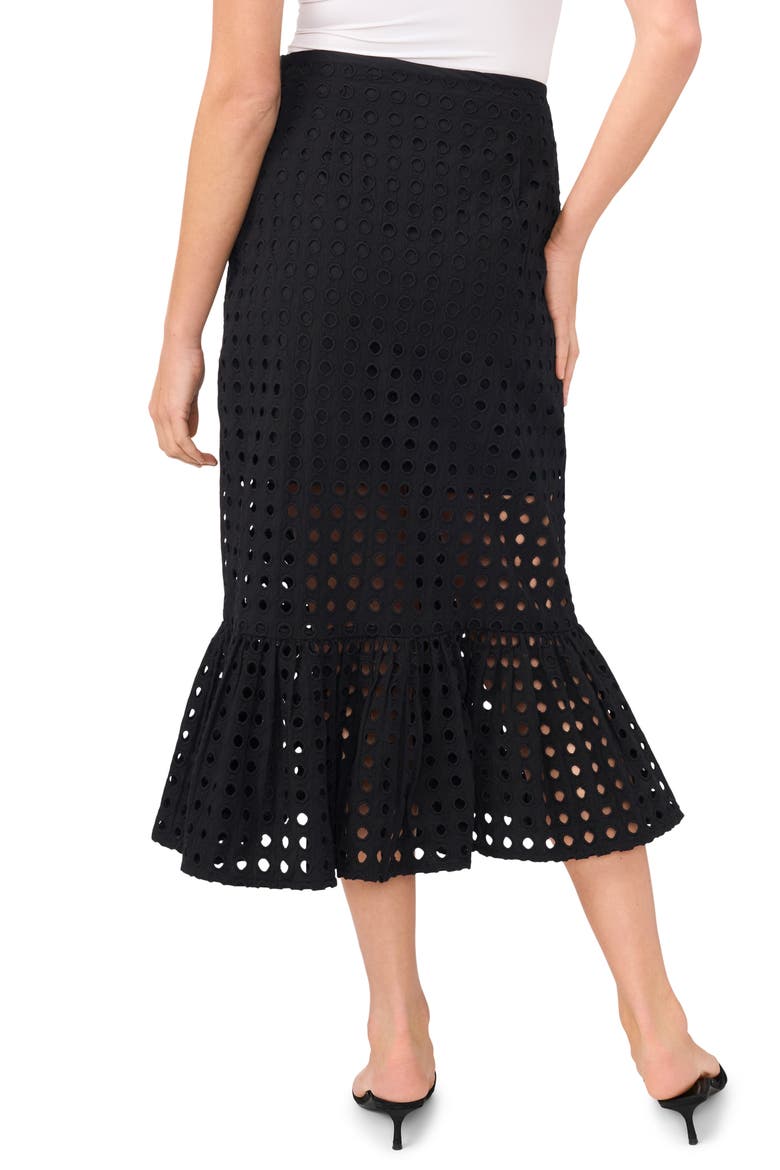 Eyelet Ruffle Hem Cotton Midi Skirt, Alternate, color, RICH BLACK