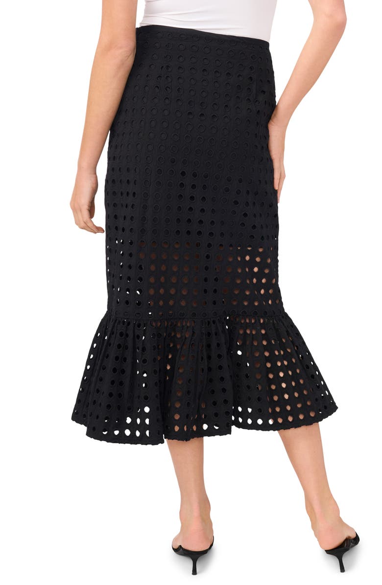 CeCe Eyelet Ruffle Hem Cotton Midi Skirt, Alternate, color, Rich Black