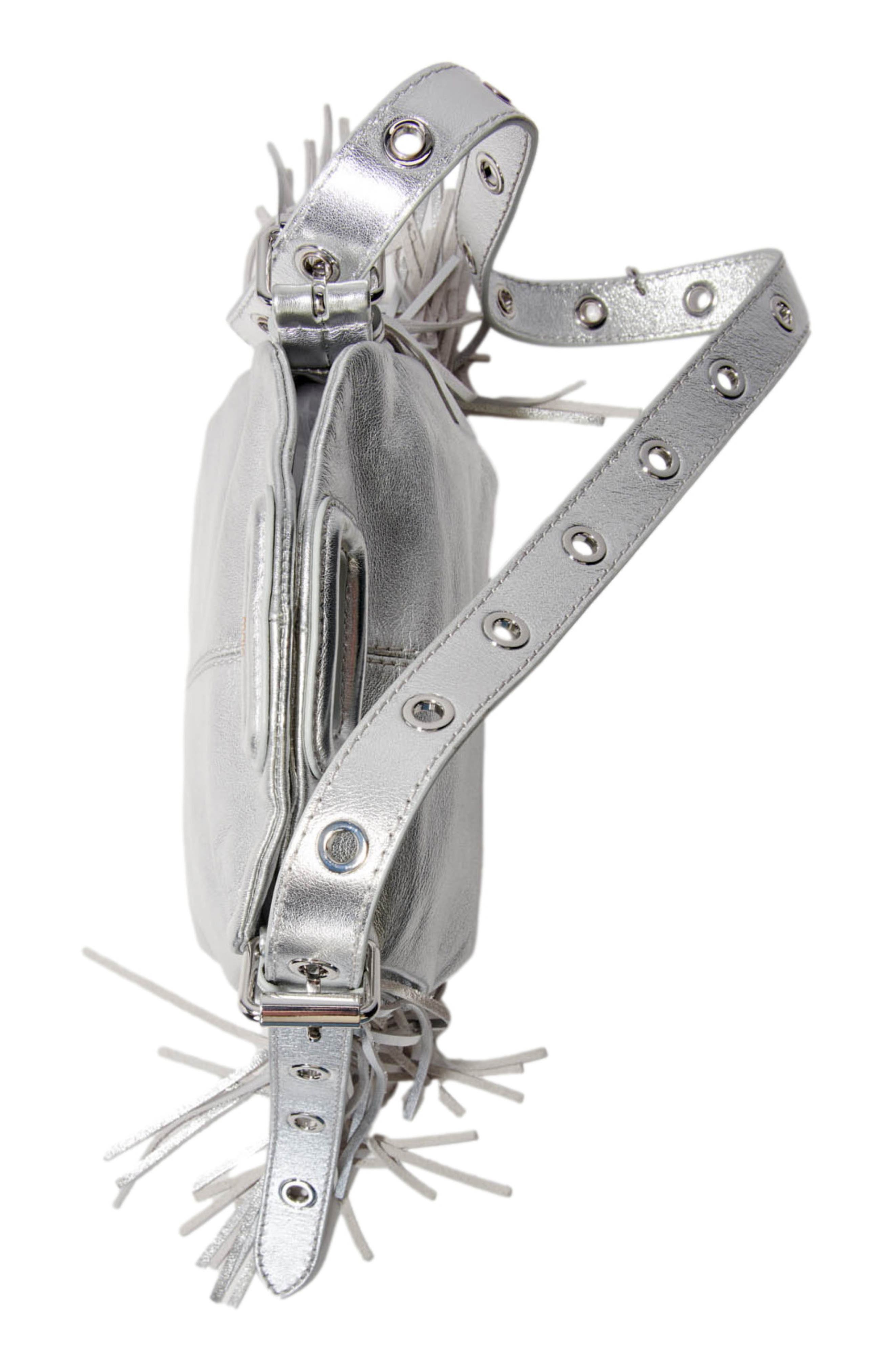 Miss M mini metallic leather bag, Alternate, color, SILVER