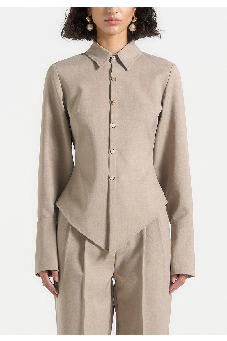 Sonia Asymmetric Tailored Shirt, Alternate, color, Taupe
