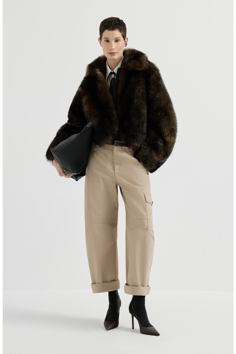 Délavé cotton canvas cargo barrel trousers with monili, Alternate, color, Beige