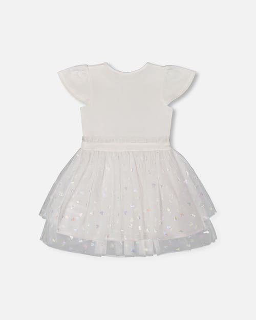 Deux Par Deux Girls' Bi-material Dress With Glitter Hearts Skirt - Big Kid In Snow White
