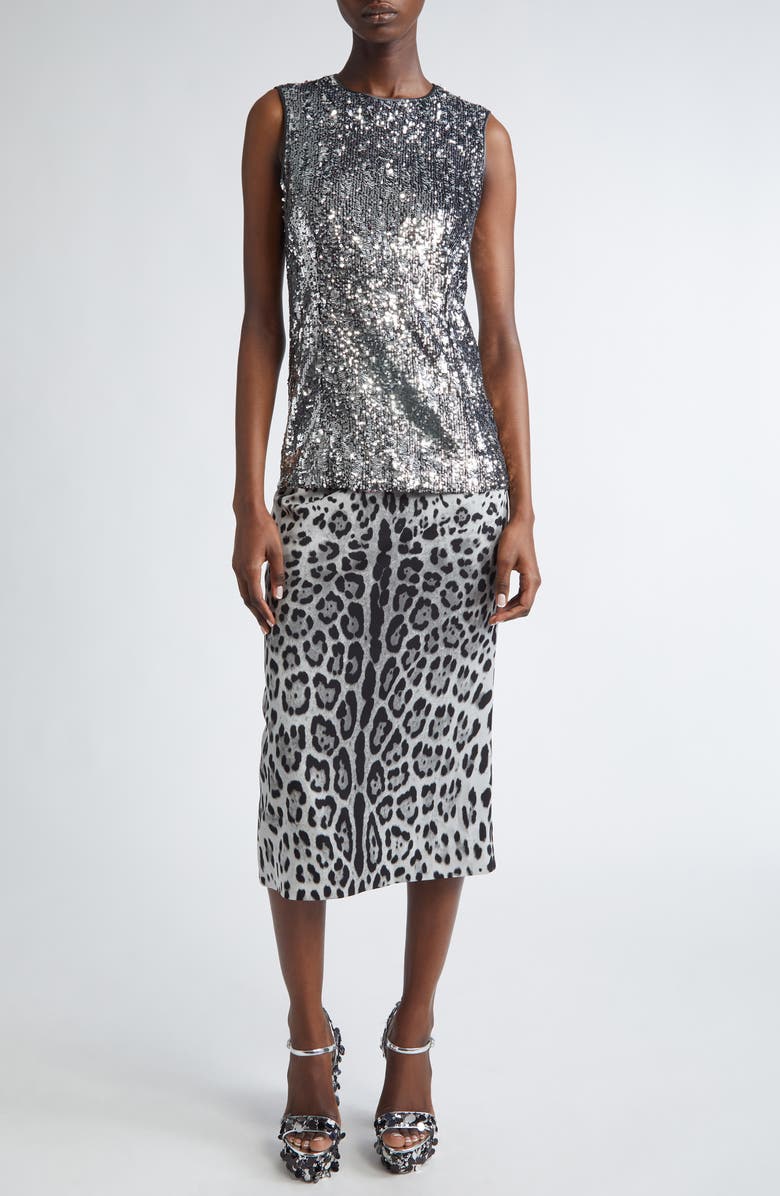 Dolce&Gabbana Sequin Sleeveless Top, Alternate, color, Argento