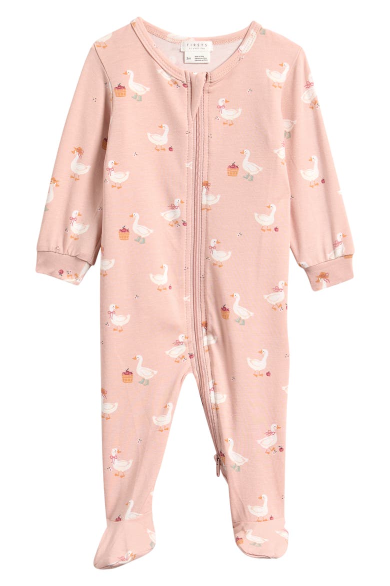 Print Zip Footie, Main, color, PINK