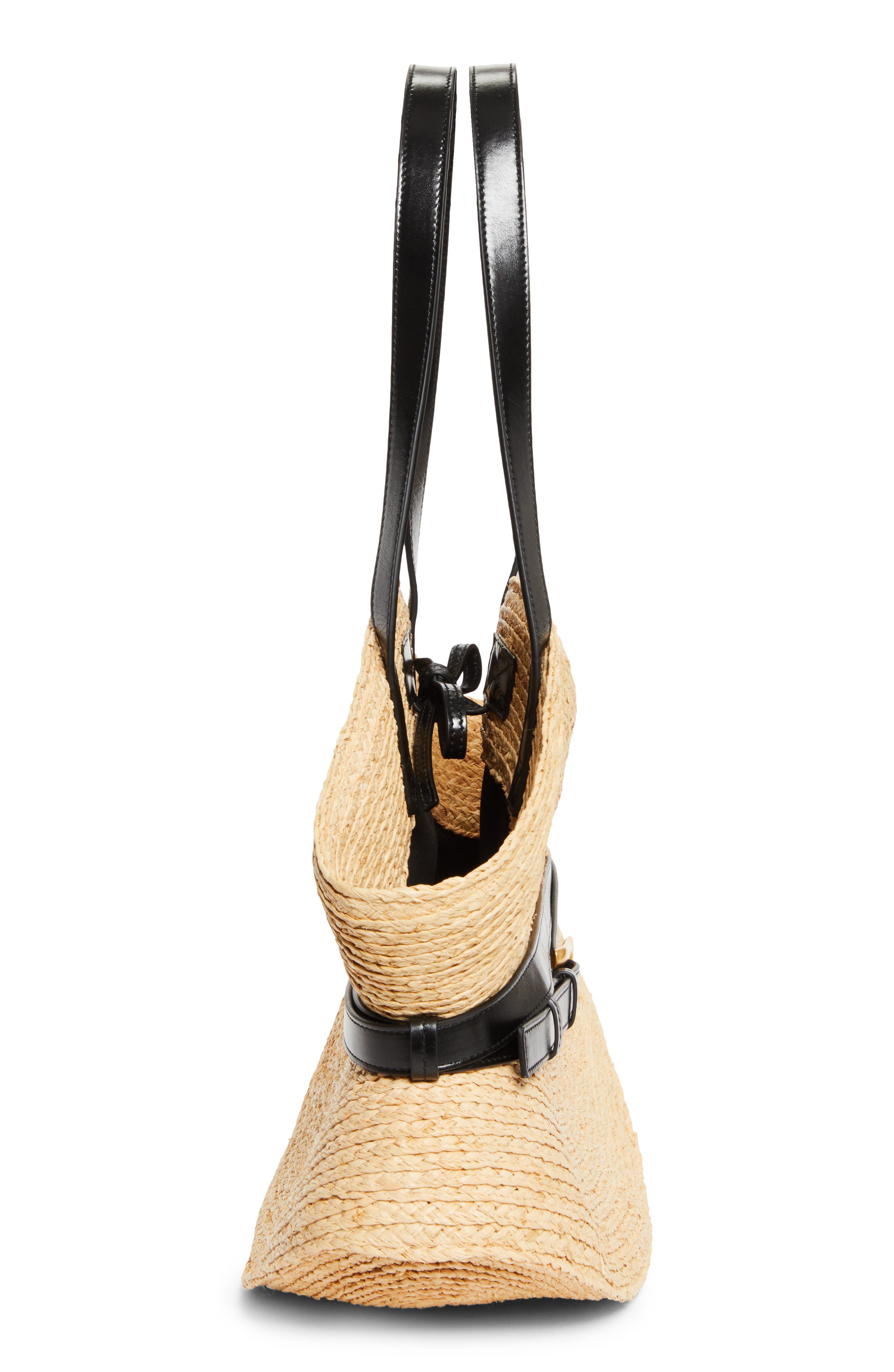 Balmain Medium Shuffle Raffia Tote, Alternate, color, Natural / Black